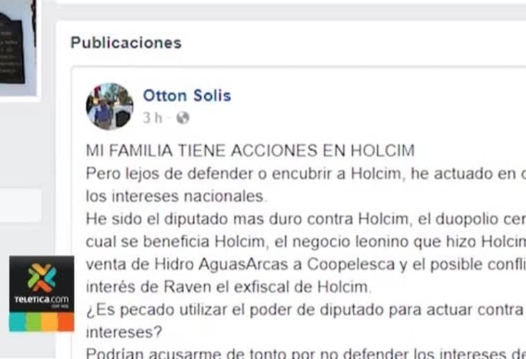 Ottón Solís: "Mi familia tiene acciones de Holcim, pero he sido el diputado más duro contra Holcim"