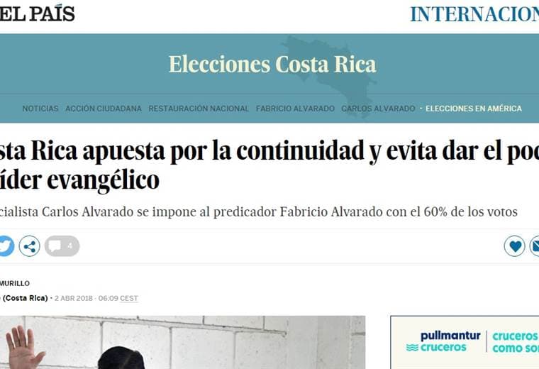 Medios internacionales se hacen eco del gane de Carlos Alvarado como presidente de Costa Rica
