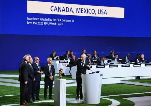 Momento en que la FIFA anuncia a México, Canadá y EE.UU. como sede para el Mundial 2026.|AFP