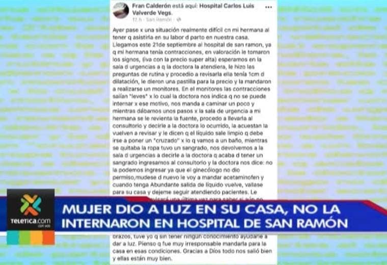 Mujer dio a luz en su casa porque no la internaron en hospital de San Ramón